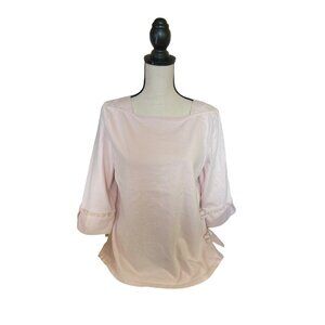 Talbots Petites Top  Square Neckline Light Pink 3/4 Sleeve Classicore